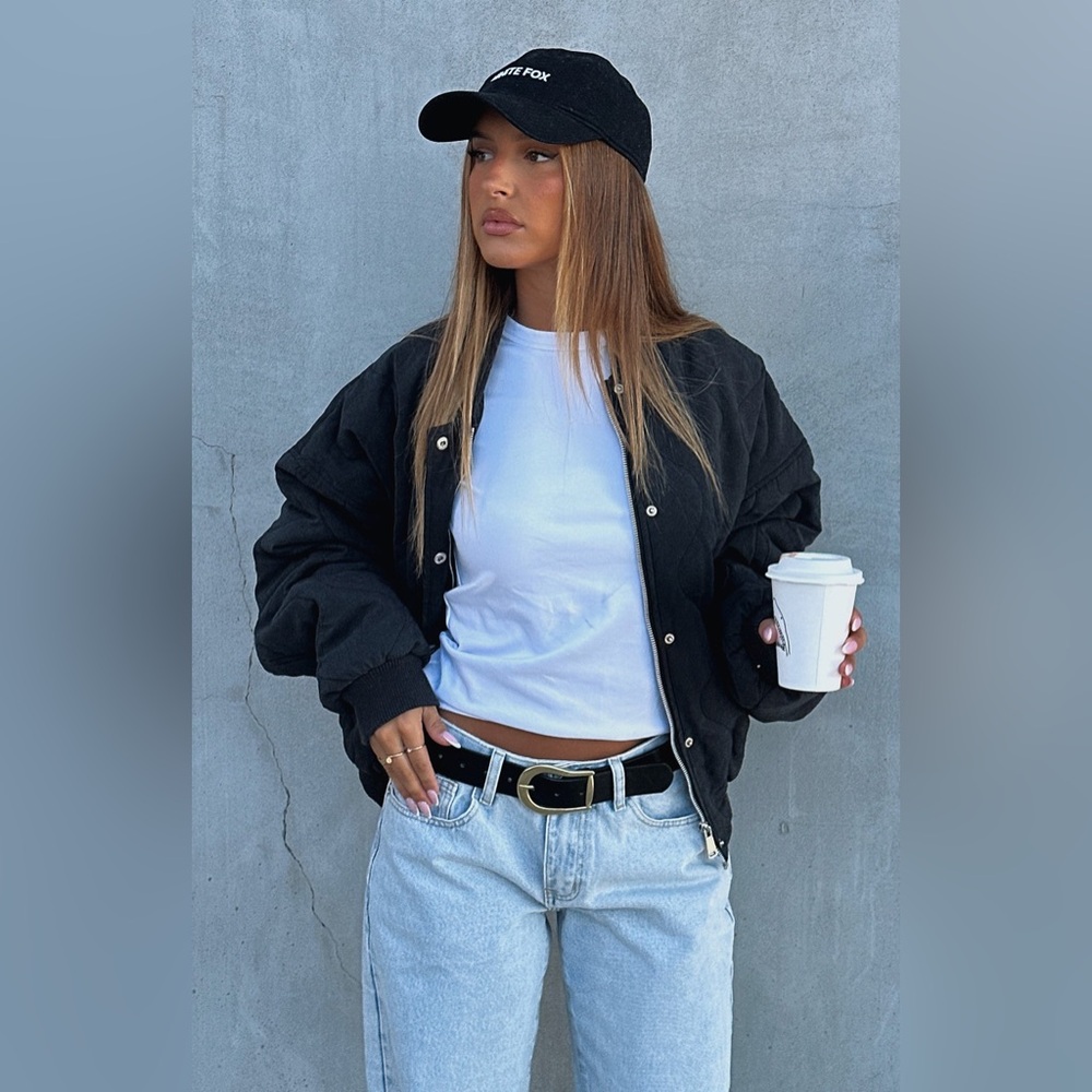 NWT WHITE FOX BOUTIQUE Soft Love Bomber Jacket in Black